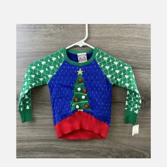 NWT Well Worn Holiday Sweater Ugly Christmas Tree Pom Poms Unisex 12M Infant New - Picture 1 of 6